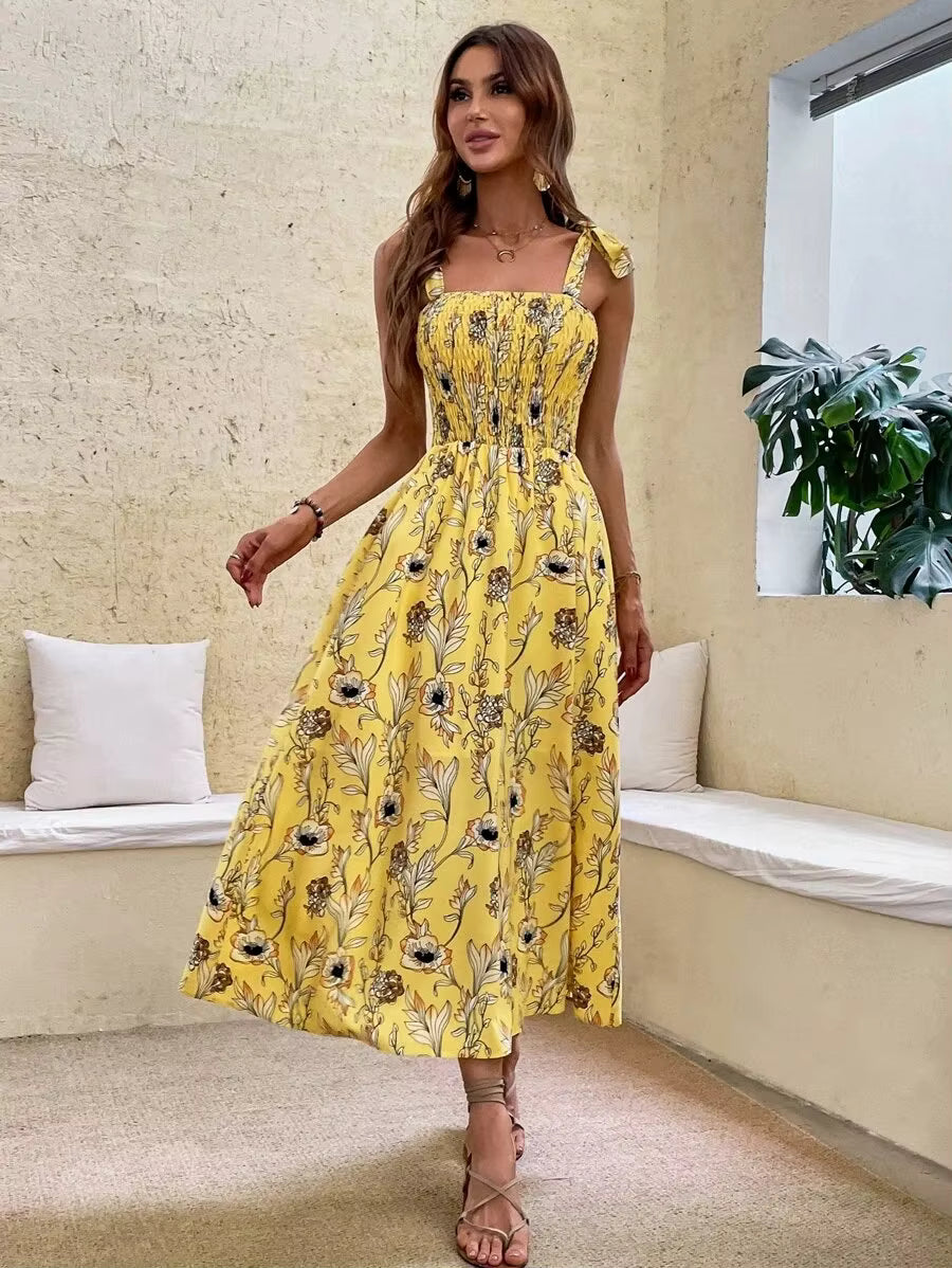 Casual Backless Sleeveless Bandage Beach Sundress Floral Long Maxi Dress