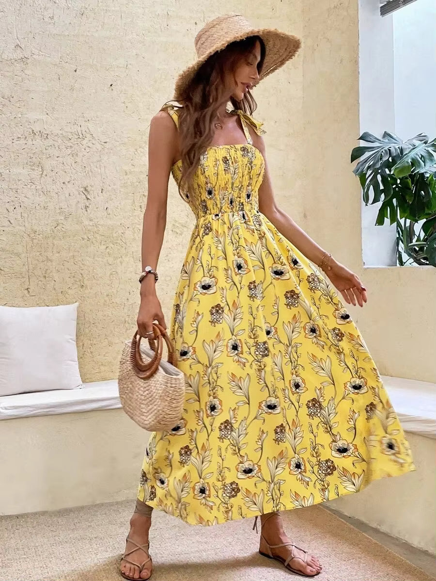 Casual Backless Sleeveless Bandage Beach Sundress Floral Long Maxi Dress