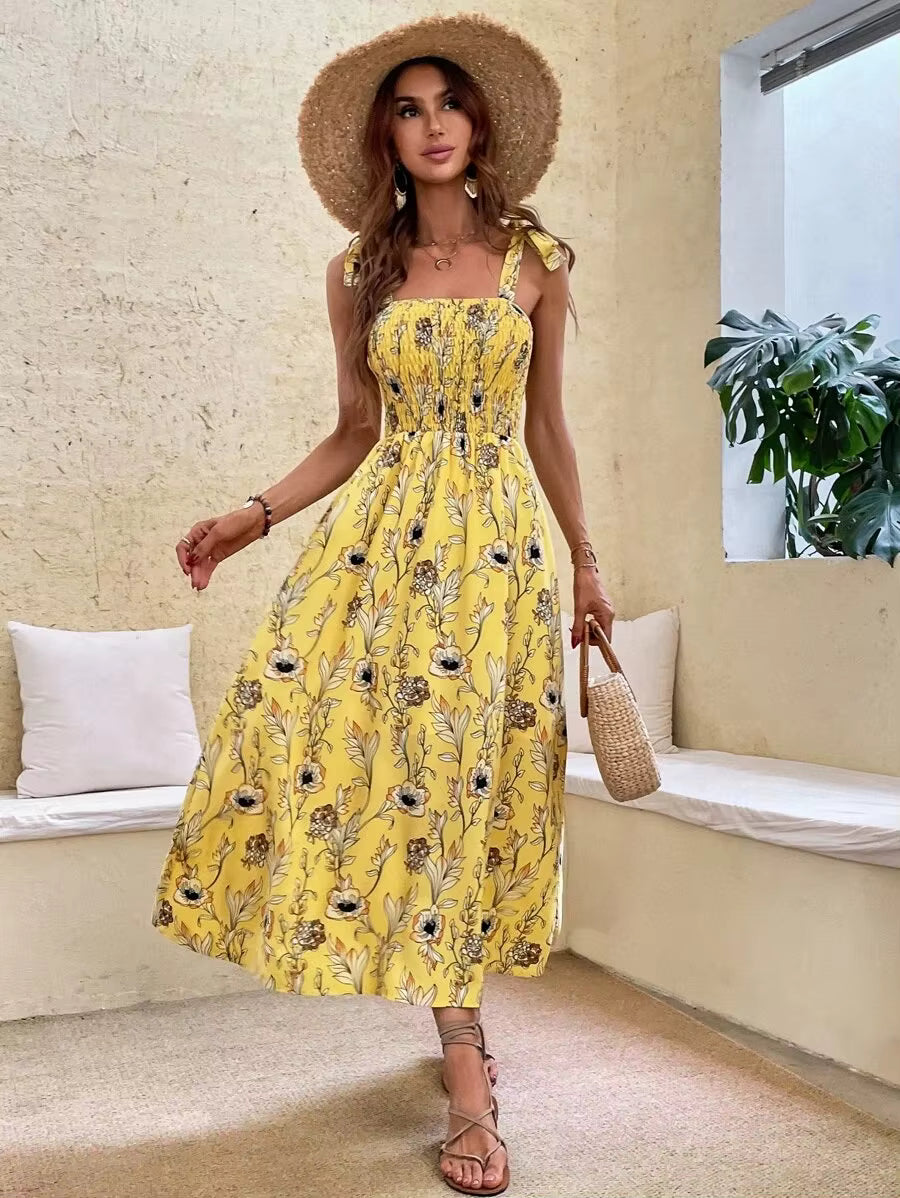 Casual Backless Sleeveless Bandage Beach Sundress Floral Long Maxi Dress