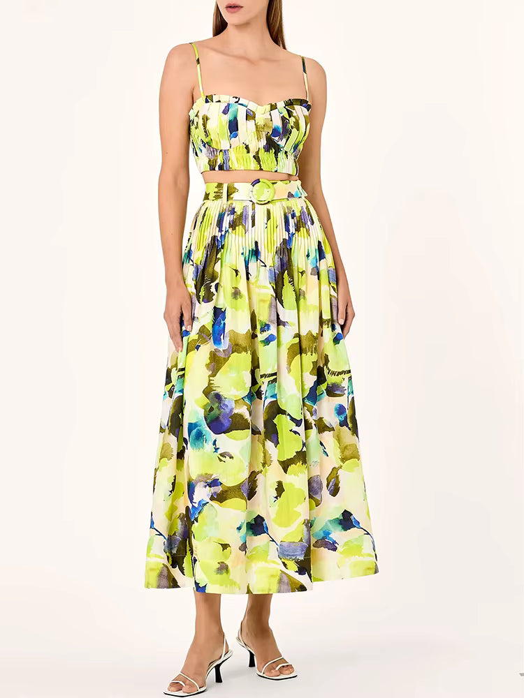 Casual Backless Tunic Tops And High Waist Long Skirts Two Piece Sets