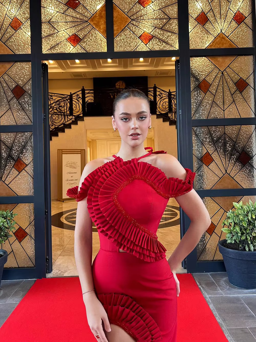 Casual Bareback Beaded Ruffle Ankle-Length Tight Bandage Long Dress