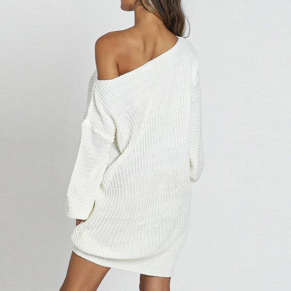 Casual Basic Solid Color Long Lantern Sleeve Knitted Dress
