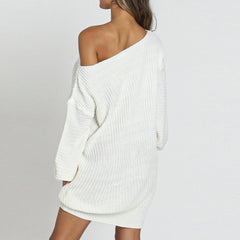 Casual Basic Solid Color Long Lantern Sleeve Knitted Dress