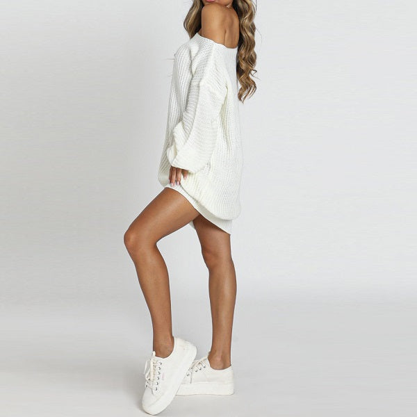 Casual Basic Solid Color Long Lantern Sleeve Knitted Dress