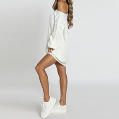Casual Basic Solid Color Long Lantern Sleeve Knitted Dress