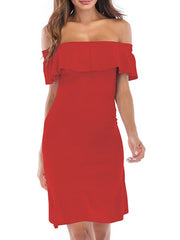 Casual Bateau Neck Cotton Blend Beach Mini Dress
