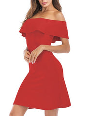Casual Bateau Neck Cotton Blend Beach Mini Dress