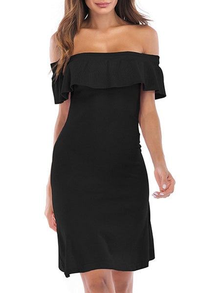 Casual Bateau Neck Cotton Blend Beach Mini Dress