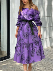 Casual Bateau Neck Long Sleeves Midi Dress