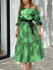 Casual Bateau Neck Long Sleeves Midi Dress
