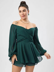 Casual Bateau Neck Pleated Layered Chiffon Mini Dress