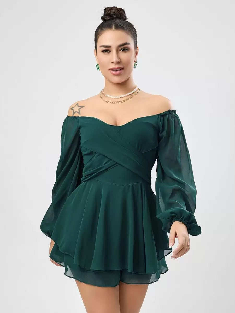 Casual Bateau Neck Pleated Layered Chiffon Mini Dress