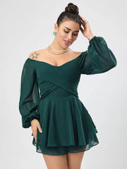 Casual Bateau Neck Pleated Layered Chiffon Mini Dress