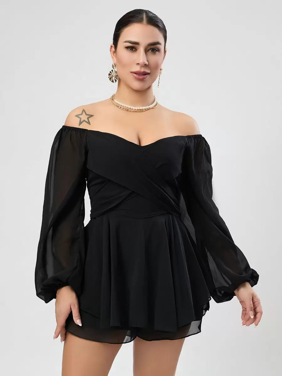 Casual Bateau Neck Pleated Layered Chiffon Mini Dress