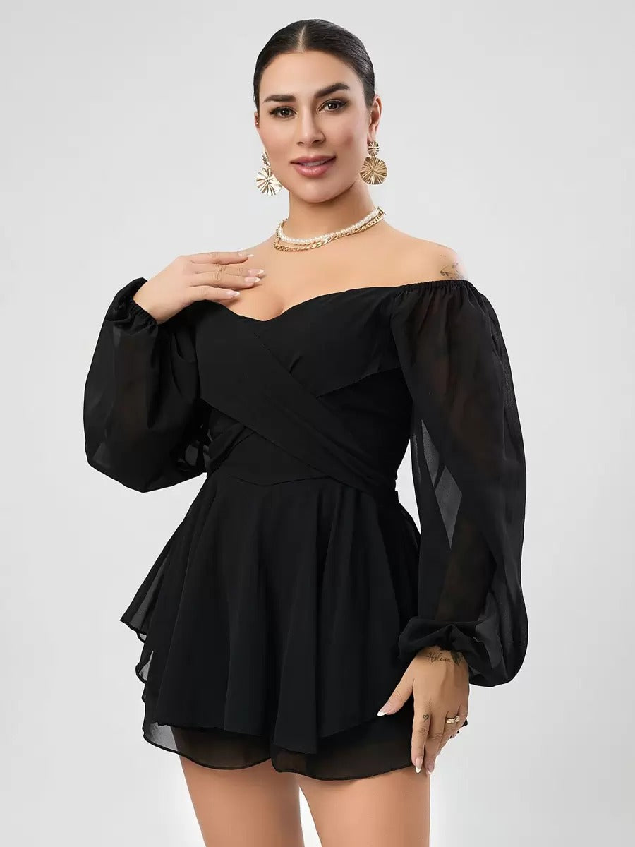 Casual Bateau Neck Pleated Layered Chiffon Mini Dress