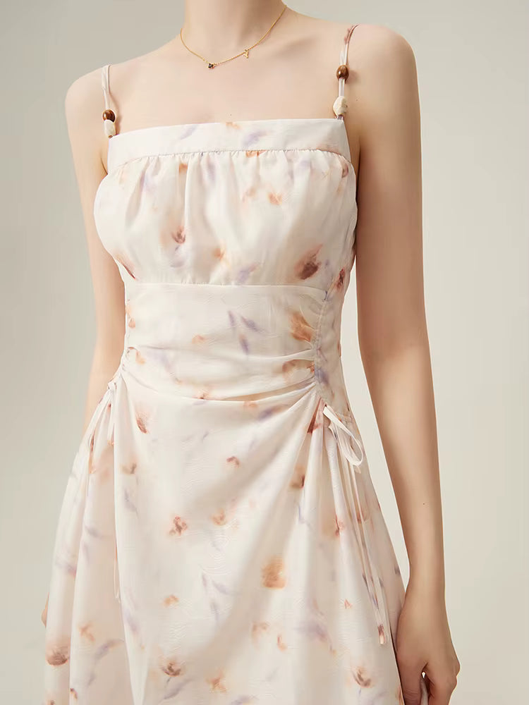 Casual Beautiful Chic Style Pleated Floral Suspender Slimming Midi Dress