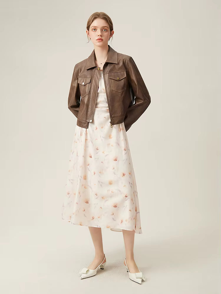 Casual Beautiful Chic Style Pleated Floral Suspender Slimming Midi Dress