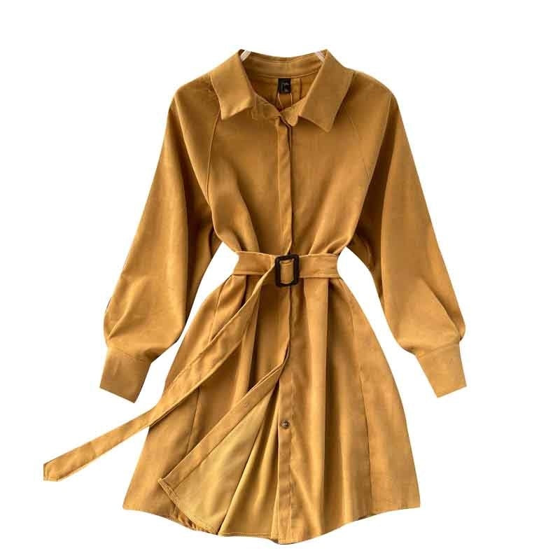 Casual Blouse Turn-down Collar Long Sleeve Short A-line Streetwear Dress