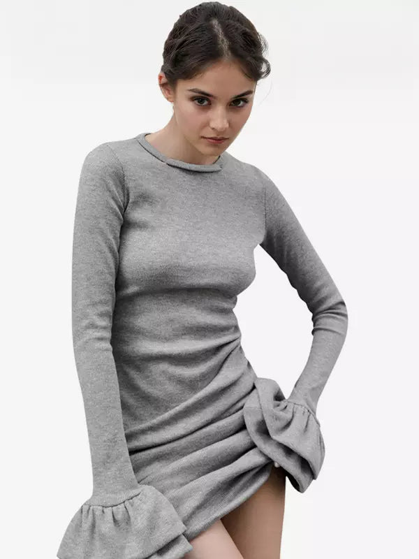 Casual Bodycon Bell Ruffles Sleeve Mini Dress