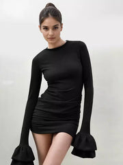 Casual Bodycon Bell Ruffles Sleeve Mini Dress