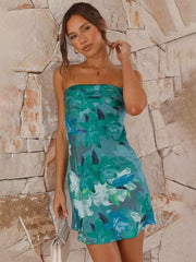 Casual Bohemian Cut-Outs Floral Print Strapless Beach Style Mini Dress