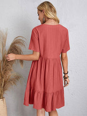 Casual Bohemian V-neck Short Sleeves Pleated Mini Dress