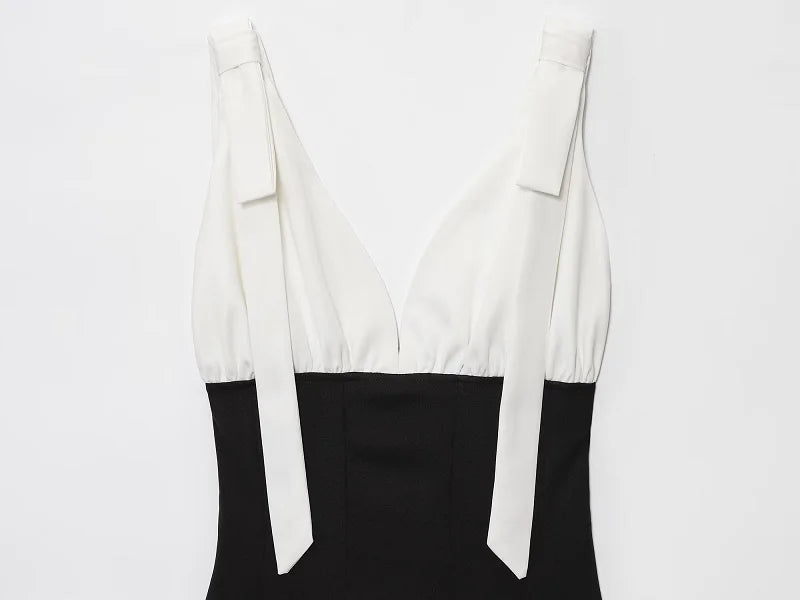 Casual Bow Backless Patchwork Short Slip Mini Dresses