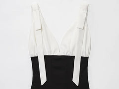 Casual Bow Backless Patchwork Short Slip Mini Dresses