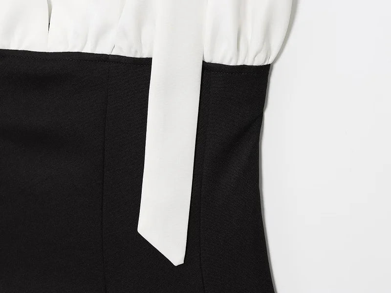 Casual Bow Backless Patchwork Short Slip Mini Dresses