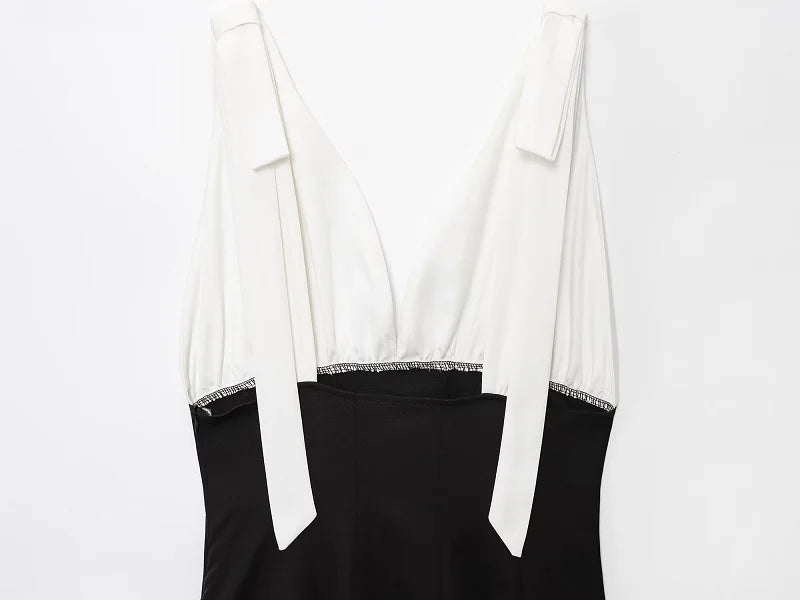 Casual Bow Backless Patchwork Short Slip Mini Dresses