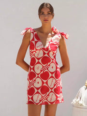 Casual Backless Bow Shoulder Floral Mini Dress