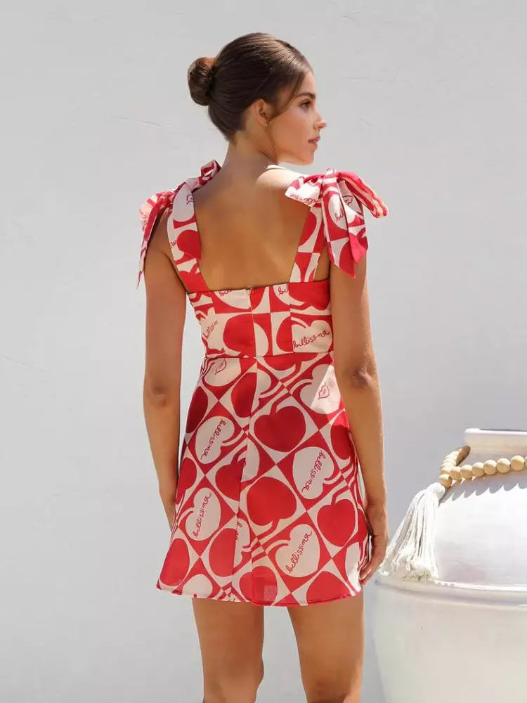 Casual Backless Bow Shoulder Floral Mini Dress
