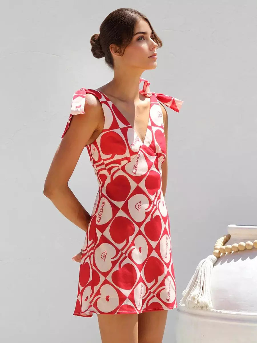 Casual Backless Bow Shoulder Floral Mini Dress