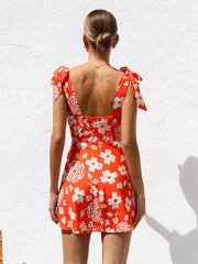 Elegant Floral Print Backless Sleeveless Mini Dress