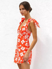 Elegant Floral Print Backless Sleeveless Mini Dress