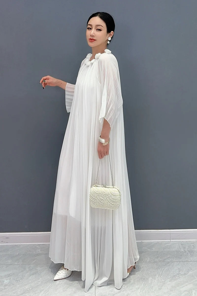 Casual Bract Neck Flower Bract Sleeve Lace Fold Dresses