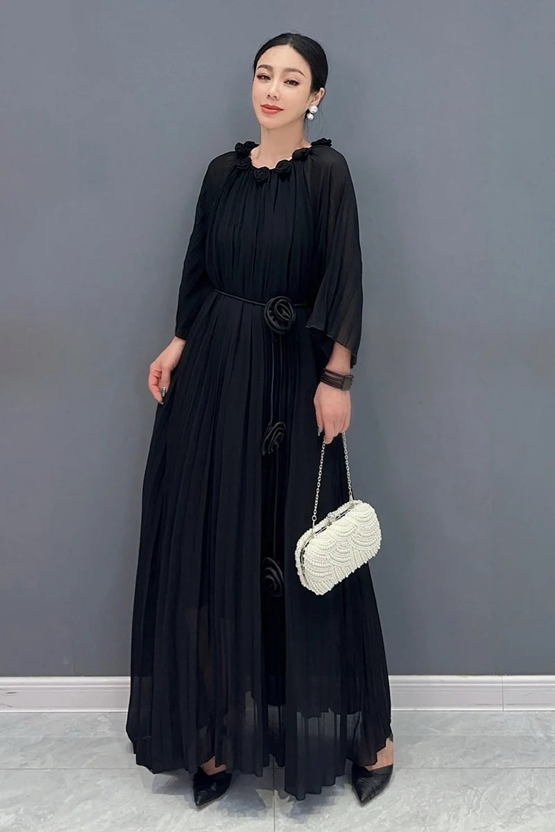 Casual Bract Neck Flower Bract Sleeve Lace Fold Dresses