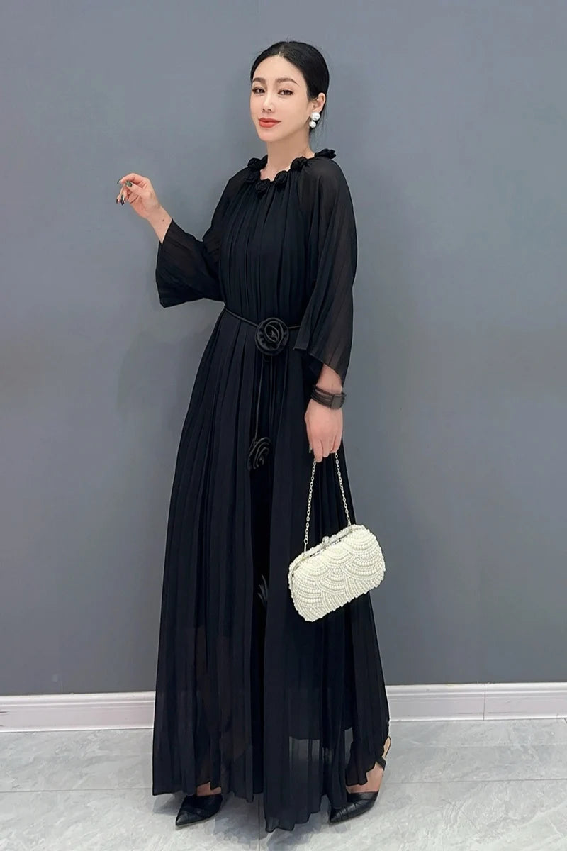 Casual Bract Neck Flower Bract Sleeve Lace Fold Dresses