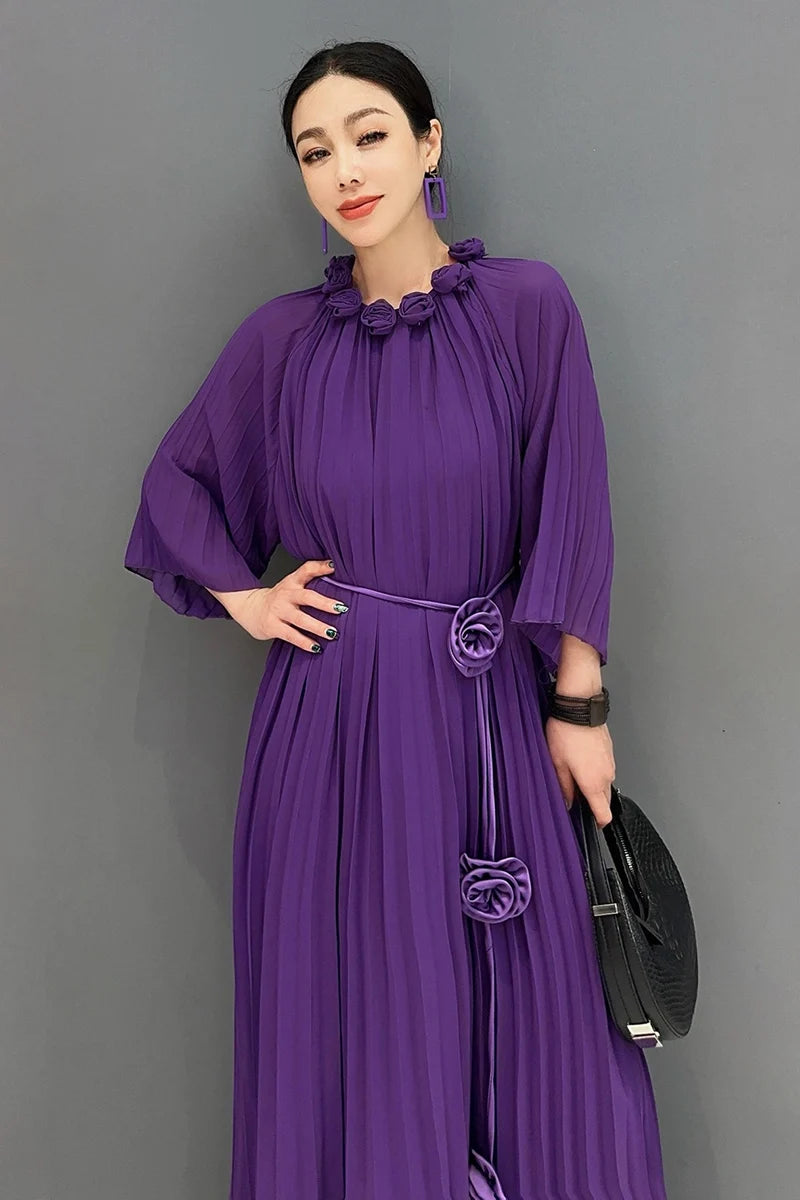 Casual Bract Neck Flower Bract Sleeve Lace Fold Dresses
