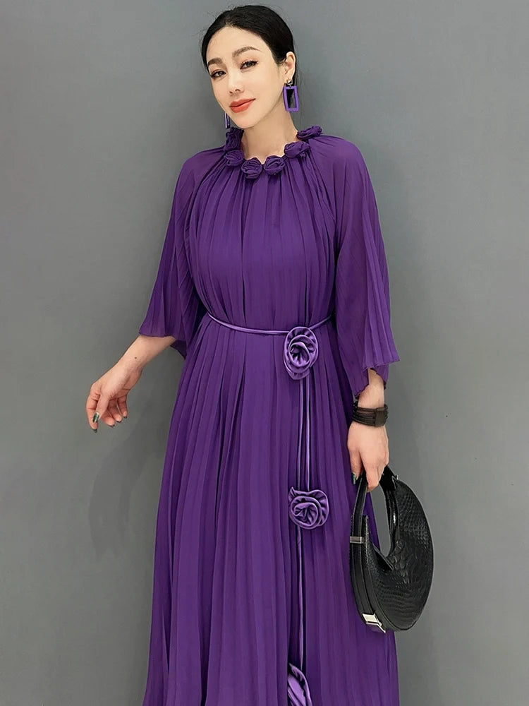 Casual Bract Neck Flower Bract Sleeve Lace Fold Dresses