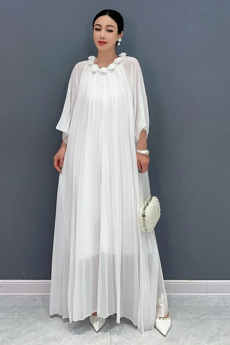 Casual Bract Neck Flower Bract Sleeve Lace Fold Dresses