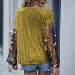 Casual Butterfly Mesh Long Sleeve Round Collar Knitwear