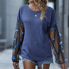 Casual Butterfly Mesh Long Sleeve Round Collar Knitwear