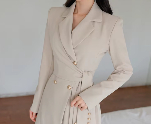 Casual Button Lace-Up Notched Double Breasted Professional A-LINE Blazer Dress