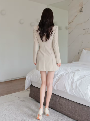 Casual Button Lace-Up Notched Double Breasted Professional A-LINE Blazer Dress
