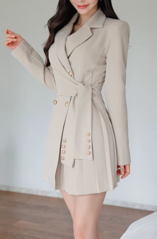 Casual Button Lace-Up Notched Double Breasted Professional A-LINE Blazer Dress