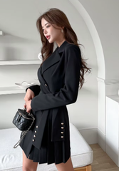 Casual Button Lace-Up Notched Double Breasted Professional A-LINE Blazer Dress