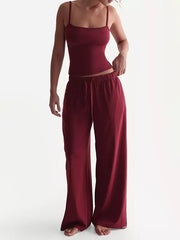 Casual Camis And Wide Sleeveless Leg Pants Two-Piece Lounge Set