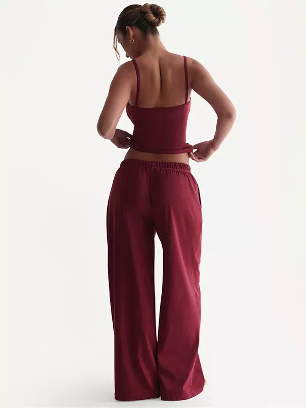Casual Camis And Wide Sleeveless Leg Pants Two-Piece Lounge Set