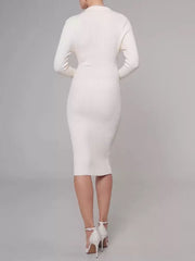 Casual Charming Buttons Polyester Long Sleeves V-Neck Knitted Dress